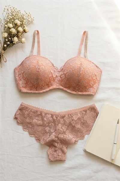 Toparlayıcı Özellik Çıkarılabilir Askı Lotus Sütyen Takım Somon