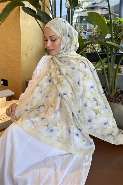 Çiçek Desen Lara Soft Şal Sarı