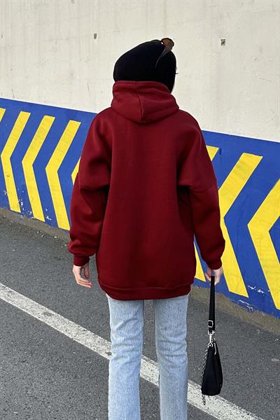 Üç İplik Kanguru Cep Sweatshirt Bordo