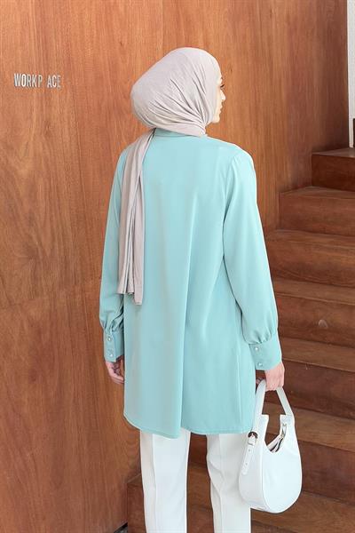 Gizli Düğme Detaylı Tesettür Tunik Mint Yeşili