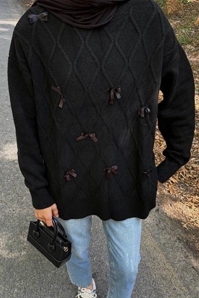 Kurdeleli Triko Kazak Siyah