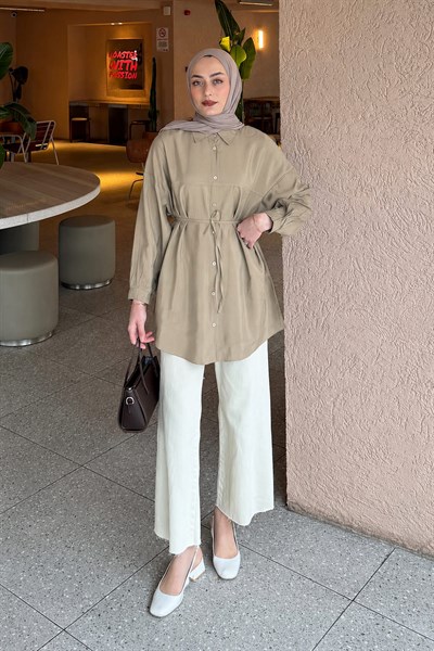 Lamelif Bağlamalı Gömlek Haki