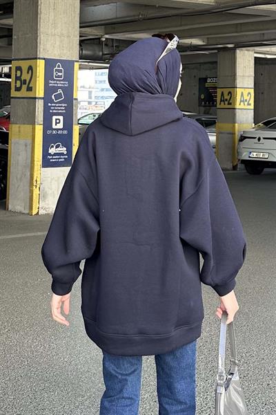 Üç İplik Balon Kol Sweatshirt Lacivert