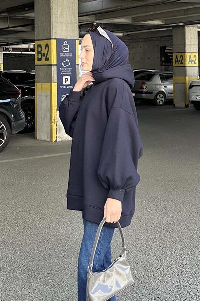 Üç İplik Balon Kol Sweatshirt Lacivert
