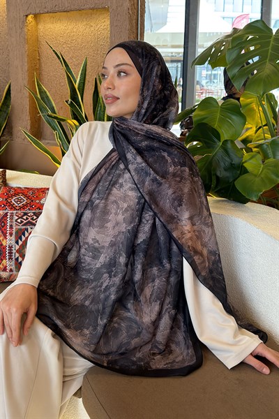 Gül Çiçek Desen Ferah Şal Antrasit