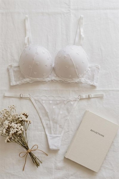 Dantelli Destekli Balenli Sütyen Beyaz