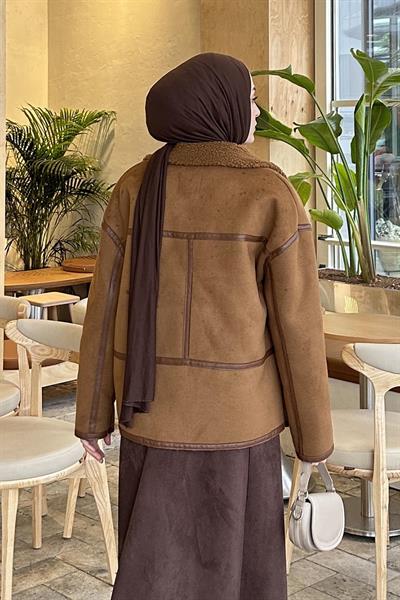 Fermuarlı İçi Peluş Detaylı Süet Mont TABA