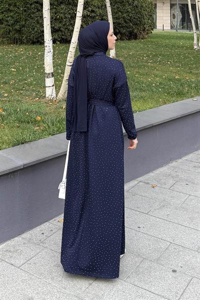 Taş Detaylı Tesettür Elbise Lacivert