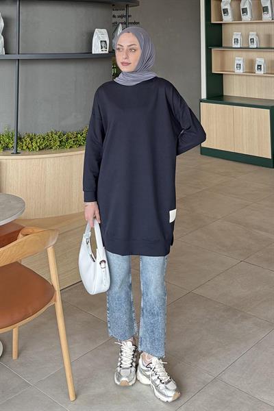 İki iplikli Arma Detaylı Sweat Tunik Lacivert