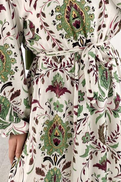 Çiçek Desenli Elbise Mint Yeşili