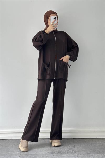 Biyeli Cepli İkili Takım Acı Kahverengi