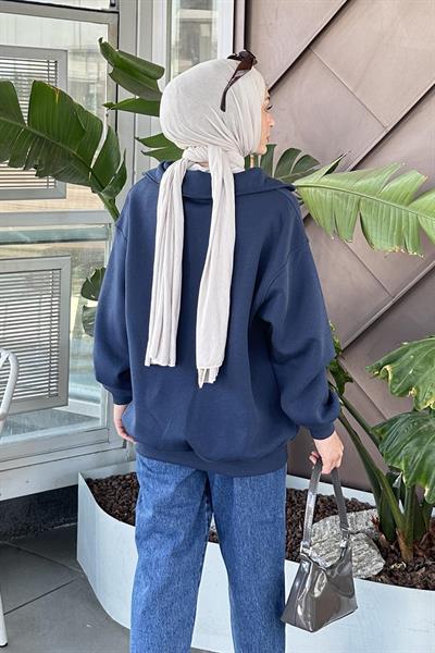 Universiy Baskılı Üç İplik Sweat Lacivert