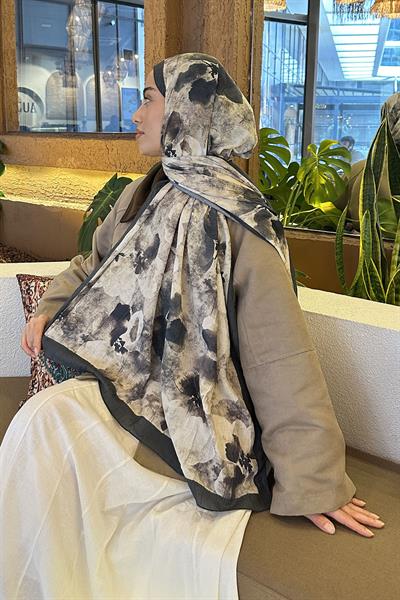 Batik Çiçek Desen Bambu Şal Koyu Yeşil
