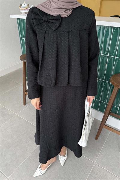 Pile Detaylı Tesettür Tüvit Takım Siyah