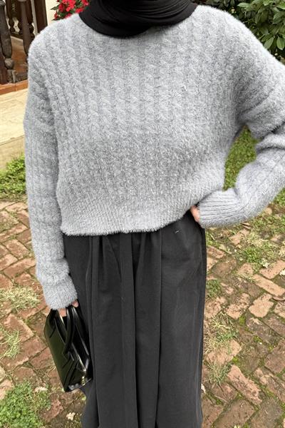 Crop Triko Kazak Gri