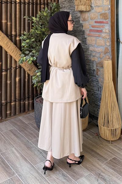 Yelek-Etek İkili Tesettür Takım vizonrengi