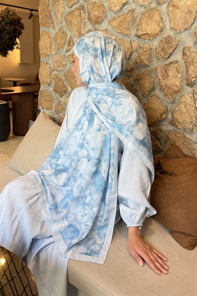 Botanik Çiçek Desen Lara Soft Şal Bebe Mavisi