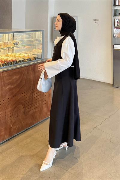 Crop Yelek-Etekli İkili Takım Siyah