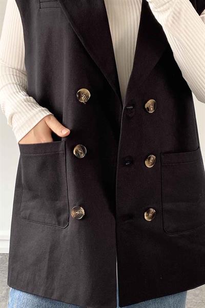 Utility Ön Düğmeli Yelek Siyah