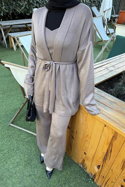 Üçlü Triko Takım Soft Kahve