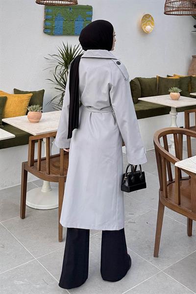 Reglan Kol Düğmeli Trenç Gri