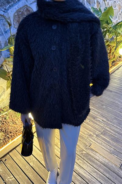 Sakal Kumaş Atkılı Kaban Siyah