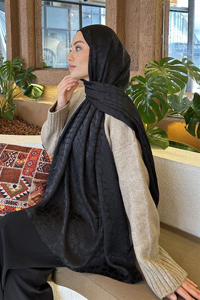 Bloom Desen Ayrobin Floş Jakar Şal Siyah