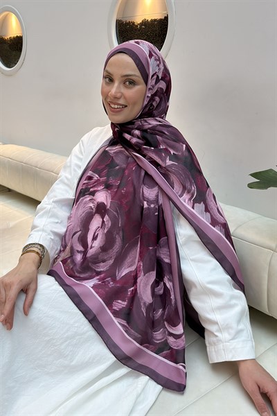 Çiçek Desen Pamuk Şal Mürdüm