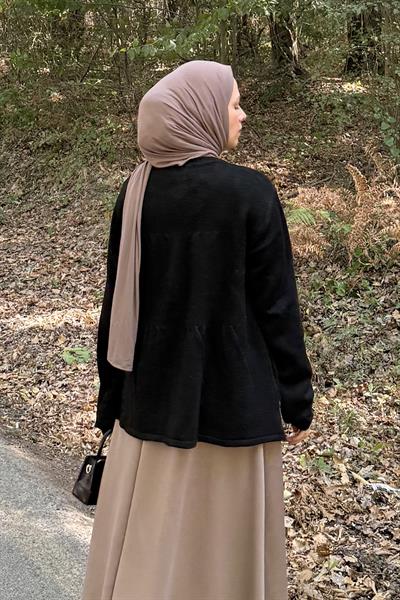 Yaka Bağlama Detaylı Kazak Siyah