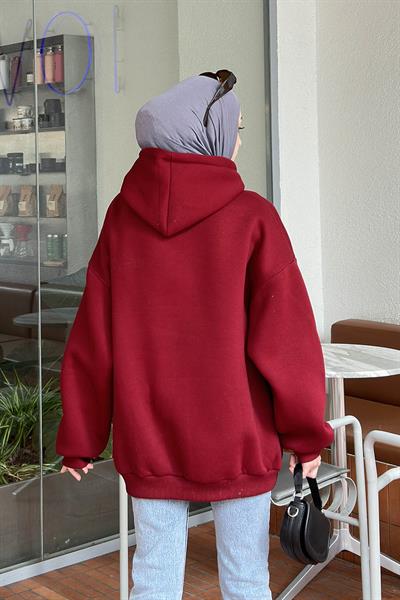 Kapüşonlu Salaş Sweatshirt Bordo