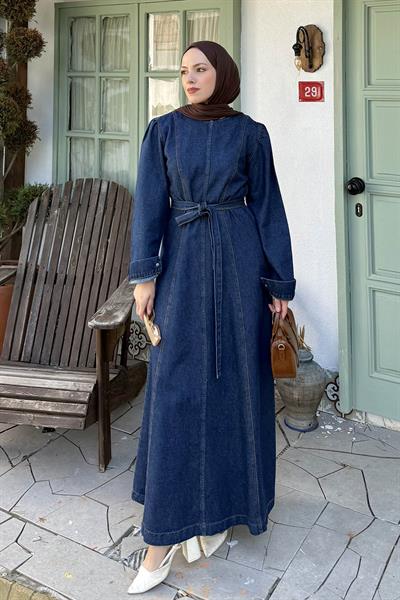 Altı Dikişli Tesettür Elbise Koyu Mavi
