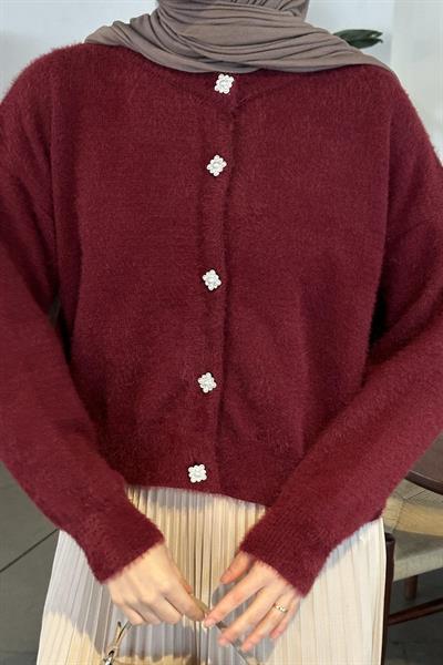 Sakallı Basic Hırka Bordo