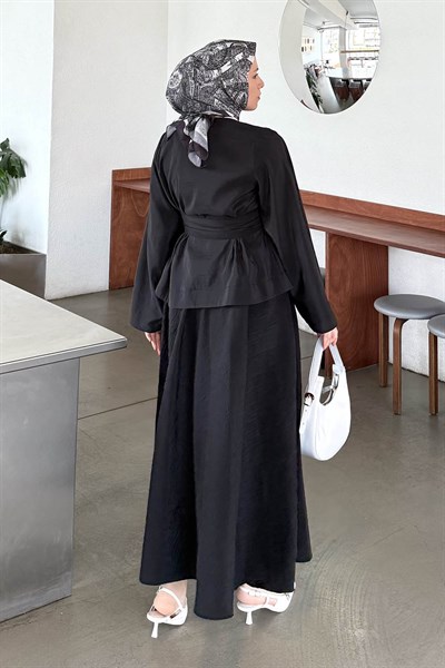 Bağcıklı Etek-Bluz İkili Takım Siyah