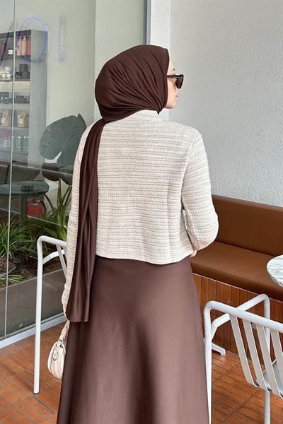 Links Desenli Crop Hırka Taş