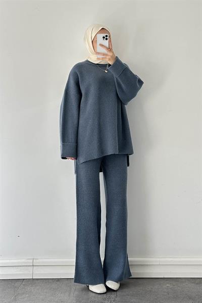 Fitilli Triko Takım İndigo