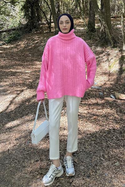 Balıkçı Yaka Kazak Pembe