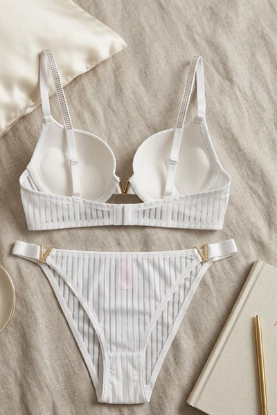 Omuz Taş V Detay  Sütyen Takım Ekru