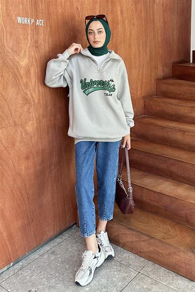 Universiy Baskılı Üç İplik Sweat Gri