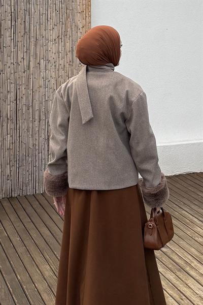 Kol Kürk Detaylı Kaban vizonrengi