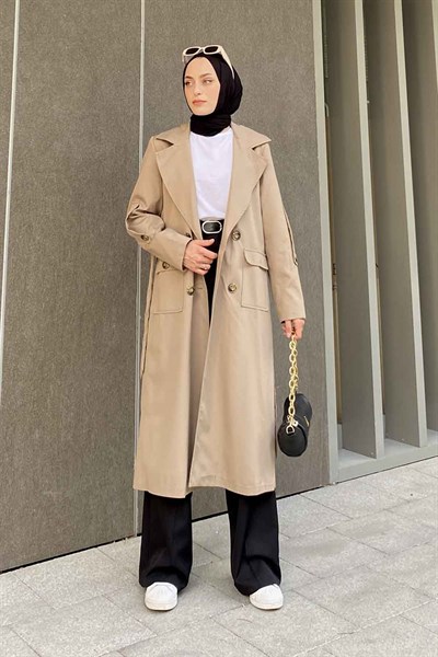 Pelican Ön Düğmeli Trençkot Toprak