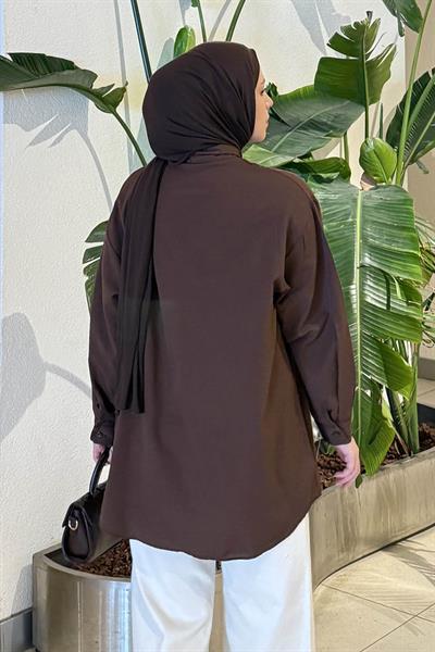 Fular Detaylı Gömlek Acı Kahverengi