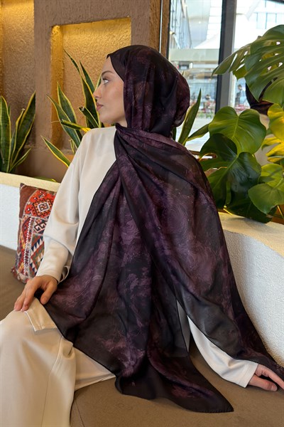 Gül Çiçek Desen Ferah Şal Mürdüm