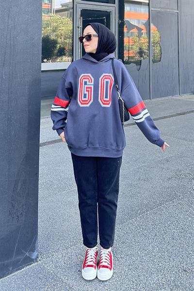 Go Baskılı Üç İplik Sweat Füme