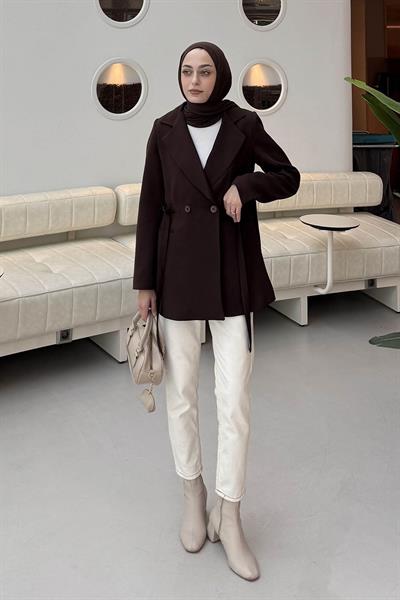 Bağlama Detaylı Ceket Acı Kahverengi