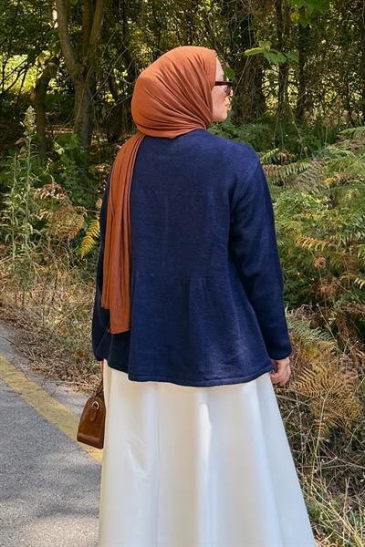 Yaka Bağlama Detaylı Kazak Lacivert