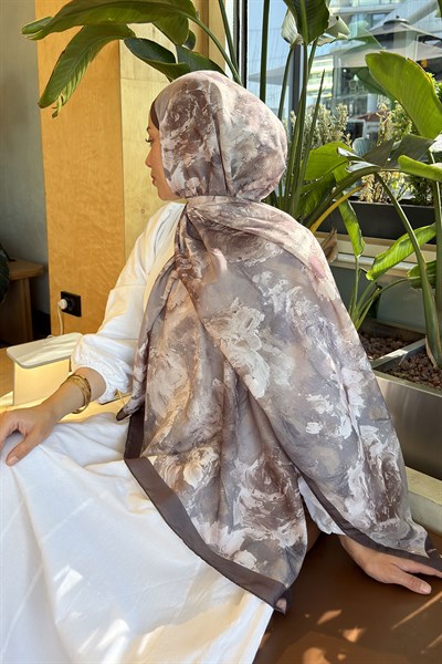 Gül Çiçek Desen Lara Soft Şal Toprak
