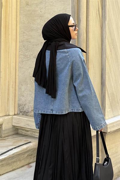 Çıtçıtlı Denim Ceket Mavi