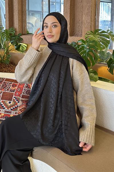 Bloom Desen Ayrobin Floş Jakar Şal Siyah