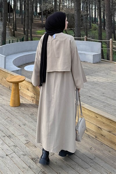 Etekli Tesettür Takım Bej