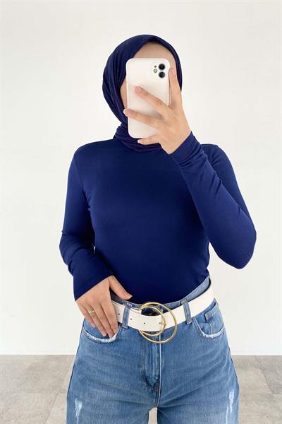 Yarım Balıkçı Yaka Düz Renk Body Lacivert